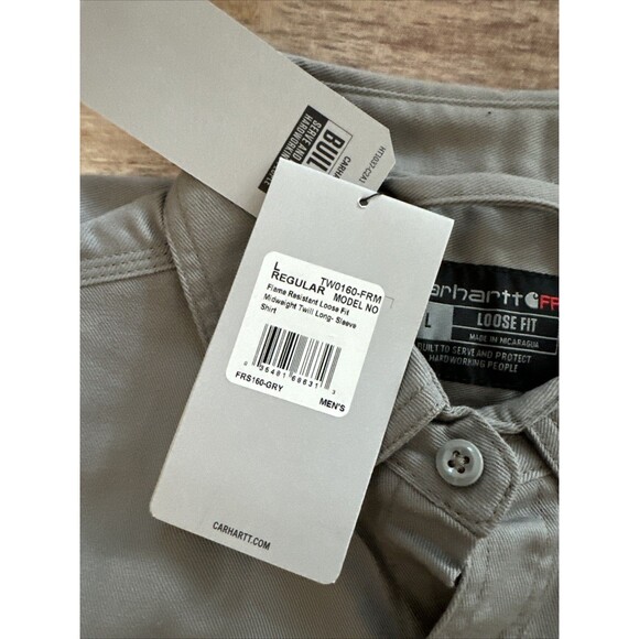 NWT CARHARTT FRS160 Flame Resistant Twill Shirt Men Large gray Workwear MEC - Picture 6 of 10